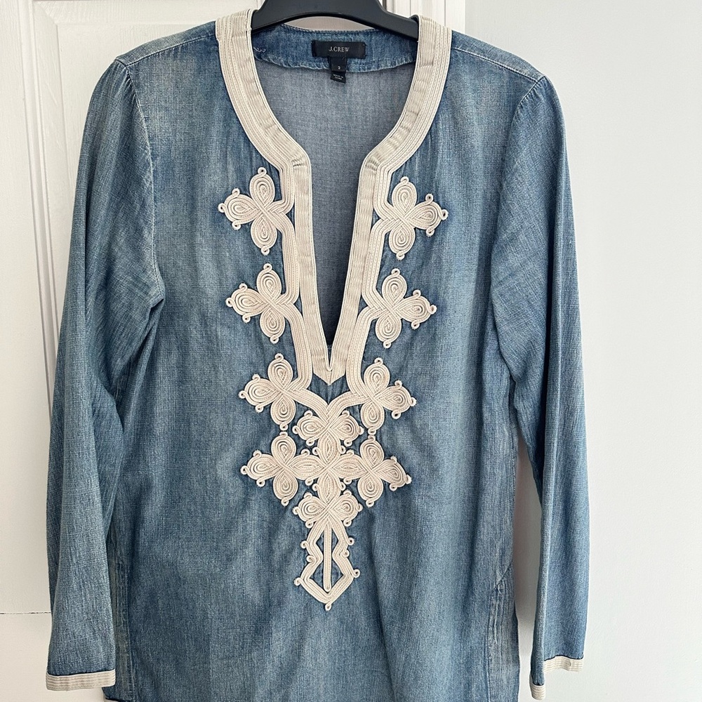 J.Crew Blue Denim Tunic with Embroidered Detail